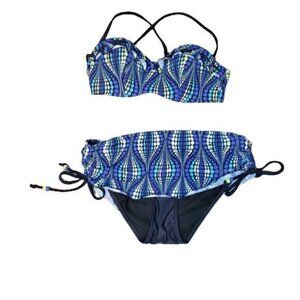 Aqua La Vie En Rose Black Blue and Silver Bikini Size Medium